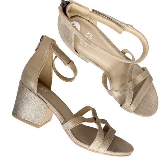Eileen Fisher Jazzy Block Heel Sandal Gold Sparkle Size 8 - Picture 1 of 4